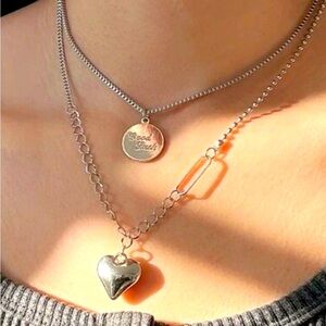 SILVER LAYERED ENGRAVED GOOD LUCK NECKLACE